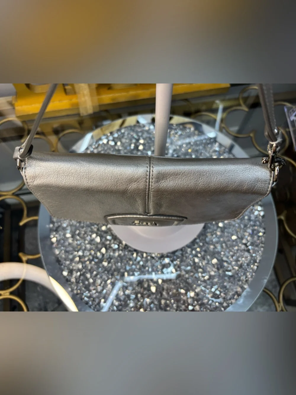 Coach Ashley Metallic Silver Leather Wristlet Clutch EUC - Picture 5 of 12